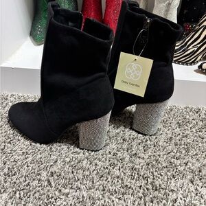Black suede rhinestone booties